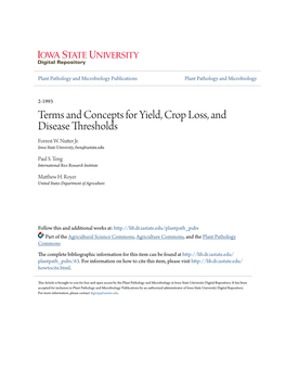 Terms and Concepts for Yield, Crop Loss, and Disease Thresholds Forrest W