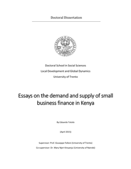 PDF (Essays on the Demand and Supply of Small Business Finance In
