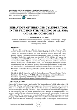 Behaviour of Threaded Cylinder Tool in the Friction Stir Welding of Al-Zrb2 and Al-Sic Composite