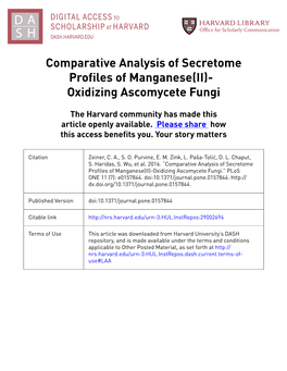 Comparative Analysis of Secretome Profiles of Manganese(II)- Oxidizing Ascomycete Fungi