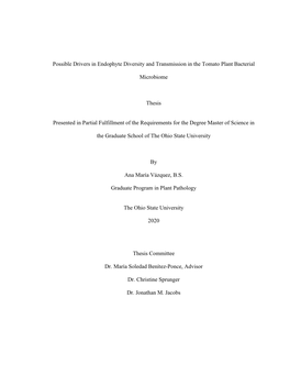 1 Possible Drivers in Endophyte Diversity and Transmission in The