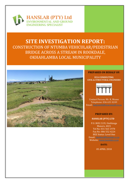Site Investigation Report: Construction of Ntumba Vehicular/Pedestrian Bridge Across a Stream in Rookdale
