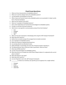 Potential Final Exam Questions 2009.Pdf
