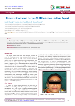 Recurrent Intraoral Herpes (RIH) Infection – a Case Report