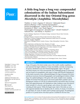 A Little Frog Leaps a Long Way: Compounded Colonizations of the Indian Subcontinent Discovered in the Tiny Oriental Frog Genus Microhyla (Amphibia: Microhylidae)