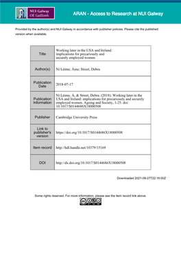 Working Later in the USA and Ireland: Implications for Precariously and Securely Employed Women