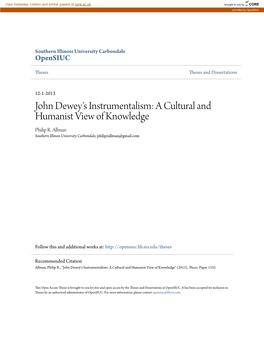 John Dewey's Instrumentalism: a Cultural and Humanist View of Knowledge Philip R