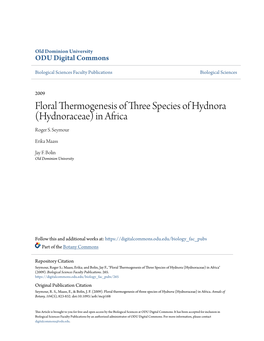 Floral Thermogenesis of Three Species of Hydnora (Hydnoraceae) in Africa Roger S