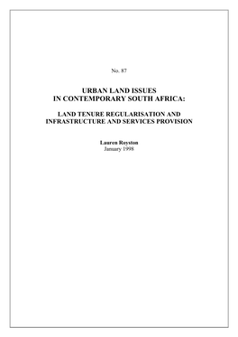 Urban Land Issues in Contemporary South Africa