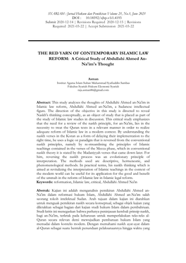 THE RED YARN of CONTEMPORARY ISLAMIC LAW REFORM: a Critical Study of Abdullahi Ahmed An- Na'im's Thought