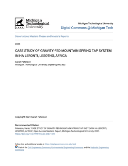 Case Study of Gravity-Fed Mountain Spring Tap System in Ha Leronti, Lesotho, Africa