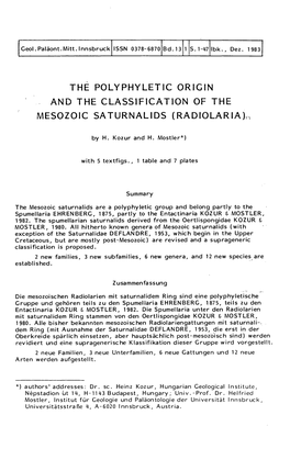 The Polyphyletic Origin and the Classification of the Mesozoic Saturnalids (Radiolaria)