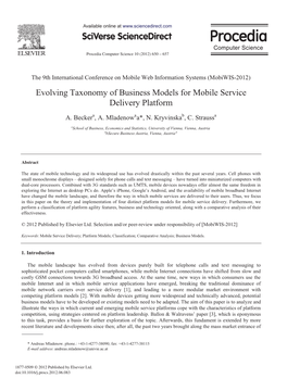 Evolving Taxonomy of Business Models for Mobile Service Delivery Platform