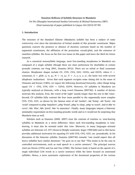 Duration Reflexes of Syllable Structure in Mandarin