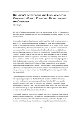 Religion's Investment and Involvement in Community-Based Economic Development