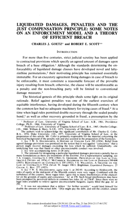 Liquidated Damages, Penalties and the Just Compensation Principle: Some Notes on an Enforcement Model and a Theory of Efficient Breach Charles J