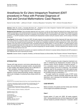 Anesthesia for Ex Utero Intrapartum Treatment (EXIT Procedure) in Fetus with Prenatal Diagnosis of Oral and Cervical Malformations: Case Reports