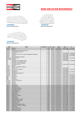 CHAMPION Ail Filters New to Range CAF0004DS CAF3001DS CAF4201DS