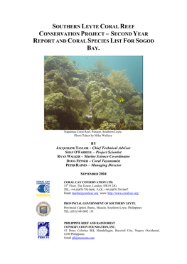 Southern Leyte Coral Reef Conservation Project – Second Year Report and Coral Species List for Sogod Bay