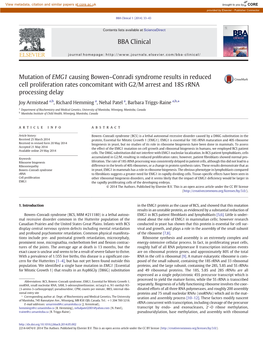 Mutation of EMG1 Causing Bowen–Conradi Syndrome Results in Reduced Cell Proliferation Rates Concomitant with G2/M Arrest and 18S Rrna Processing Delay