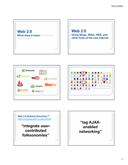 Web 2.0 Web 2.0 “Integrate User- Contributed Folksonomies” “Tag