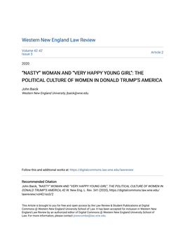 “Nasty” Woman and “Very Happy Young Girl”: the Political Culture of Women in Donald Trump’S America