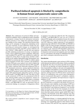 Paclitaxel-Induced Apoptosis Is Blocked by Camptothecin in Human Breast and Pancreatic Cancer Cells