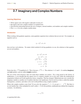 2.7 Imaginary and Complex Numbers