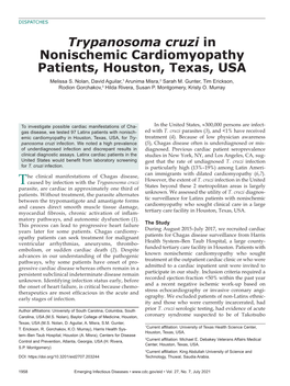 Trypanosoma Cruzi in Nonischemic Cardiomyopathy Patients, Houston, Texas, USA Melissa S