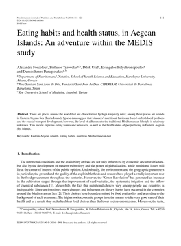 Getables, Whole Grain Cereals, Legumes, Moderate Consumption of Wine and Low Consumption of Meat and Its By-Products Together with Milk and Dairy Products [6, 7]