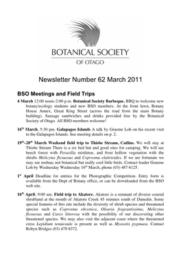 Newsletter Number 62 March 2011