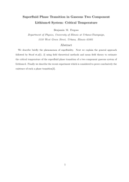 Superfluid Phase Transition in Gaseous Two Component Lithium