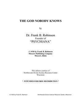THE GOD NOBODY KNOWS Dr. Frank B. Robinson