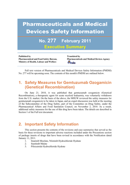 Pharmaceuticals and Medical Devices Safety Information No