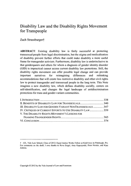 Disability Law and the Disability Rights Movement for Transpeople