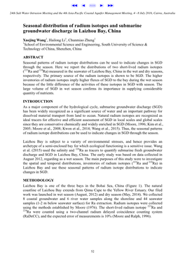 Seasonal Distribution of Radium Isotopes and Submarine Groundwater Discharge in Laizhou Bay, China