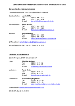 Straßenverkehrsbehörden Im Hochtaunuskreis.Pdf