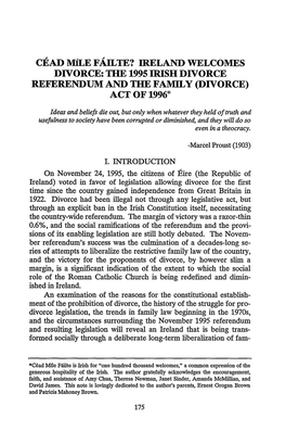 Referendum and the Family (Divorce) Act of 1996*