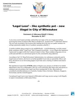 'Legal Lean' – Like Synthetic Pot – Now Illegal in City of Milwaukee