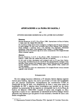 APORTACIONES a LA FLORA DE GALICIA, I En Este Trabajo Hacemos Referencia a 25 Táxones