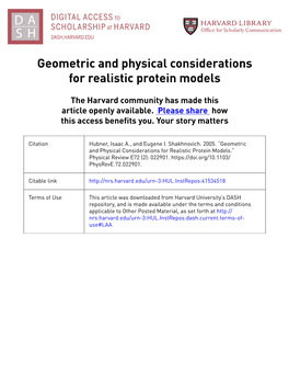 Geometric and Physical Considerations for Realistic Protein Models