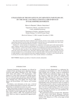 Utilization of the Invasive Plant Impatiens Parviflora Dc