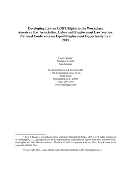 Developing Law on LGBT Rights in the Workplace