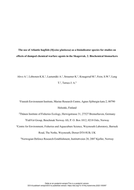 The Use of Atlantic Hagfish (Myxine Glutinosa) As a Bioindicator Species for Studies on Effects of Dumped Chemical Warfare Agents in the Skagerrak