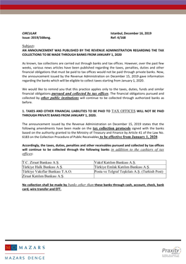 Subject: Offices: T.C. Ziraat Bankası A.Ş. Vakıf Katılım Bankası A.Ş. Türkiye Halk Bankası A.Ş. Türkiye Emlak Katıl