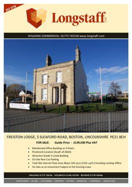 FREISTON LODGE, 5 SLEAFORD ROAD, BOSTON, LINCOLNSHIRE PE21 8EH for SALE: Guide Price - £139,500 Plus VAT