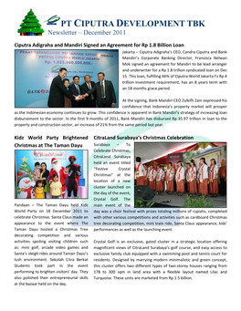 PT CIPUTRA DEVELOPMENT TBK Newsletter – December 2011