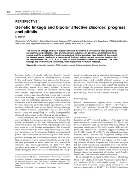 Genetic Linkage and Bipolar Affective Disorder: Progress and Pitfalls M Baron