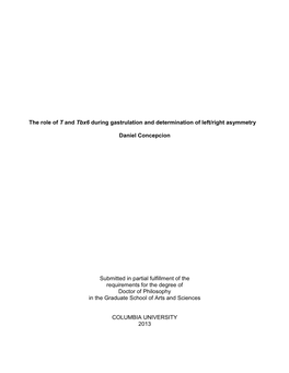 The Role of T and Tbx6 During Gastrulation and Determination of Left/Right Asymmetry Daniel Concepcion Submitted in Partial Fulf