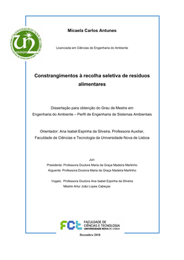 Constrangimentos À Recolha Seletiva De Resíduos Alimentares